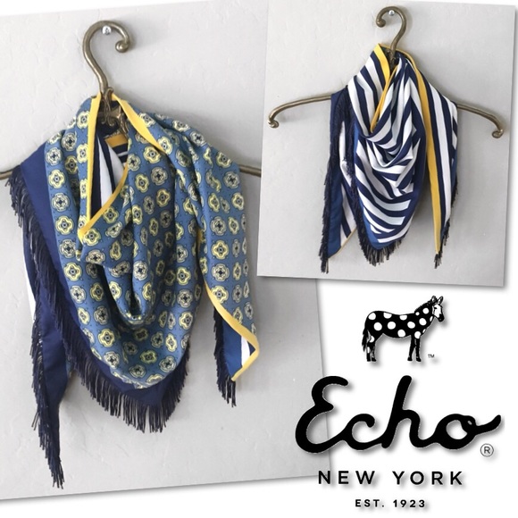 🆕 ECHO BLUE WHITE YELLOW STRIPED TRIANGLE SCARF